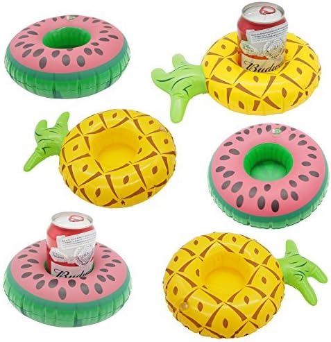 Cazul Goods Inflatable Pool Drink Holder - 3 pieces Watermelon and 3 pieces Pineapple Design (Set of 6)