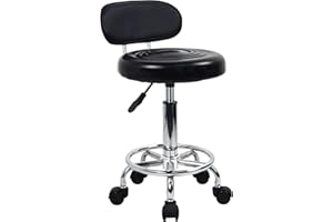 KKTONER PU Leather Modern Rolling Stool with Low Back Height Adjustable Work Salon Drafting Swivel Task Chair with Footrest (Black)
