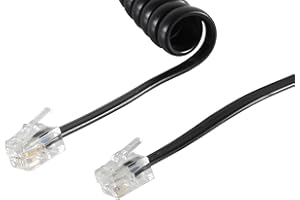 1aTTack.de 1x 2m - Cavo telefonico RJ10 (chiamato anche RJ9, RJ22) spina cornetta spirale telefonica RJ10 telefono fisso cornetta nero
