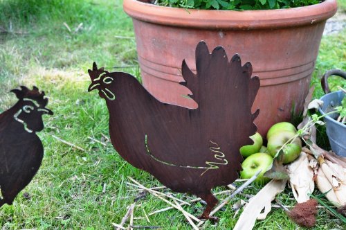 Gartenstecker Beetstecker Henne Huhn Metall H 30 cm