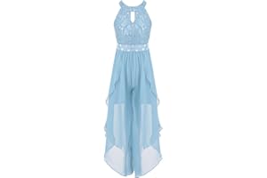 Agoky Mädchen Festlich Chiffon Jumpsuit Sommer Spitzen Hosenanzug Neckholder Overall Weite Hose Hosenrock Party Outfits