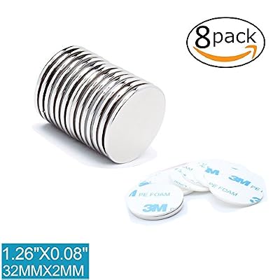 gvanthpse 8 pc aimants Neo Neodymium Rare Earth N50 Force 15 lb. 32 x 2 mm | 10pc 3M adhésif double face