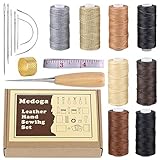 Lot de 18 ciré Filetage avec aiguilles à coudre kit et perçage Poinçon Dé à Coudre 150d 1 mm Couture Main Cordon pour cuir Craft DIY 18 leather sewing kit