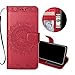 Produktbild Obesky PU Lederhülle für Galaxy J5 2017, Retro Mandala Muster Design Wallet Flip Cover mit Kartenfach Magnetverschluss und Standfunktion Schutzhülle für Samsung Galaxy J5 2017 SM-J530F, Rot