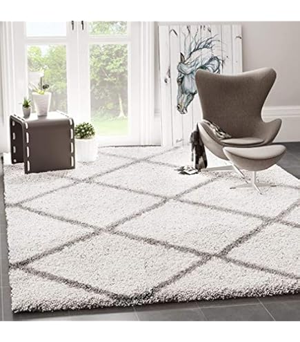 Basic Shaggy Geblokt vloerkleed Zwart / Wit Hoogpolig - 160x230 CM