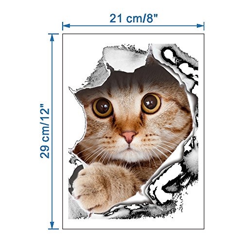 Ufengke® 3D Beschädigte Wand Nette Katze Wandabziehbilder,Wohnzimmer Schlafzimmer Entfernbare Wandtattoos Wandbilder - 2