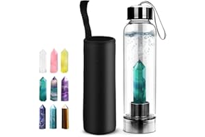 HINATAA Kristall Wasserflasche, Abnehmbare Heilende Natürliche Quarz Wasserflasche 550ml (Smaragdgrüner)