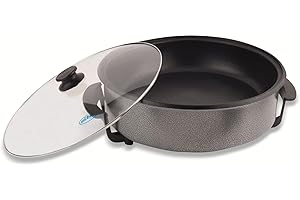 ELTA GERMANY Elta Elektrische Partypfanne PP-4209 (1500 Watt, Pizzapfanne, 9cm Tiefe, 42cm Durchmesser, mit Glasdeckel)