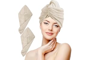 nice homeit Lot de 2 Serviettes à Cheveux Turban – 100% Coton filé à l'anneau, Doux et Confortable. Fabriqué en Italie (Beige)