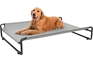 Veehoo Oryginalne chłodzące podwyższone legowisko dla psa, na zewnątrz, podwyższone legowiska dla dużych psów, odporne na żucie stojące legowisko dla zwierząt domowych z zmywalną oddychającą siatką, antypoślizgowe nóżki do wewnątrz i na zewnątrz, duże, szare