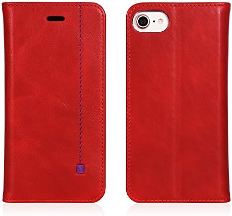 NOVADA Leather iPhone 8 & 7 Case Genuine Leather Wallet Case with Card Slots & Stand - Red