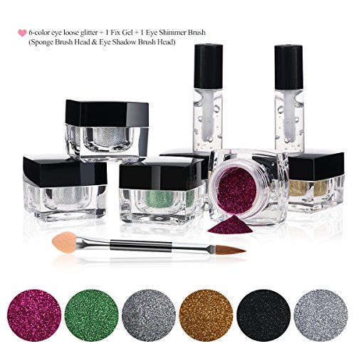 RUIMIO Glitzer Lidschatte inkl 2 Kleber 6 Farben Schminkset Glitzer Puder Setund mit Lidschattenpinsel - 2