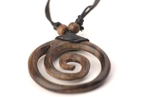 81stgeneration Grande Pendente a Spirale in Legno Marrone | Collane Fatte a Mano in Legno con Cordino Nero | Collana con Ciondolo Tribale Rotondo Regolabile | Bigiotteria Hippie