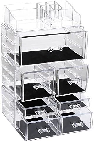 Makeup Storage Organiser Acrylic Cosmetic Storage Boxes Cosmetic Storage Containers Boxes Storage Drawers Case Space-Saving Display Sets for Lipsticks&Jewelry&Brushes,3-tier(D)