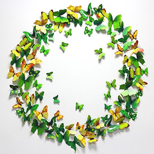 Vakind Abnehmbar Wandsticker Neu 3D- Wandaufkleber Wandtattoo Haus Dekor Zimmerschmuck 3D-Schmetterling (Grüne Hauptfarbe) - 2