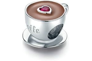 YIRONG JEWELRY Zawieszka charm do bransoletki Pandora, srebro wysokiej próby 925, filiżanka do kawy z sercem C