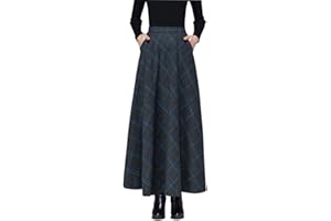 BiilyLi Gonna Lunga Inverno Donna Vita Alta Elegante Quadri Lana Caldo Maxi Gonna Vintage A-Linea Vita Elastica Gonne Svasata