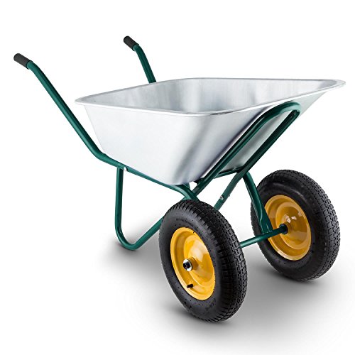 Waldbeck Heavyload Schubkarre Schiebkarre Gartenkarre (2 Räder, 120 Liter Volumen, max. 320 kg Zuladung, Stahl, verzinkte Wanne, Luftbereifung) grün-silber