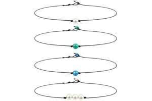 Happyyami 4 Stück Perlen-Halsreif, Leder, Kordel, einzigartige Edelsteine, Türkis, für, handgefertigt, Schmuck, Perle