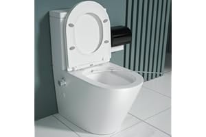 DB DUROVIN BATHROOMS Durovin Bathrooms Close Coupled Toilet with Bidet All in One Back to Wall Toilet - Include WC Pan with Quick Release Soft Close Seat - 365 x 610 x 800mm (WxDxH)