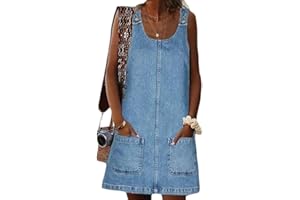 Onsoyours Salopette Gonna Donna Corti Vestito Salopette di Jeans Senza Maniche Denim Vestito Overall Tuta Taglie Forti con Bretelle e Tasche