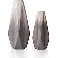 TERESA'S COLLECTIONS Florero de Cerámica Jarrón, Conjunto de 2 floreros Decorativos geométricos Modernos Hechos a Mano Grises