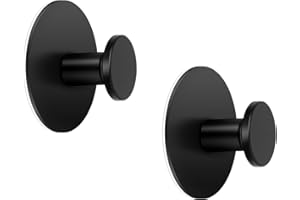 LJLink Crochet adhésif noir acier inoxydable Sans percer Rond Crochet pour serviette Salle de bain et cuisine, 2 pièces