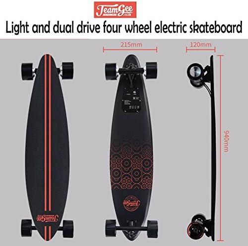 Four Wheel Drive Electric Skateboard with Remote Control Electric Longboard by 1819, UK Adapter