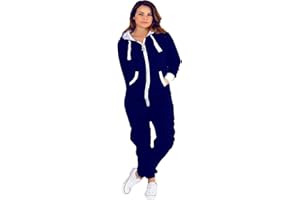 Parsa Fashions ® Womens Plain Zipper Onesie Ladies Onepiece All in One Hooded Zip Up Overall Jumpsuit Playsuit S-XL 8-16