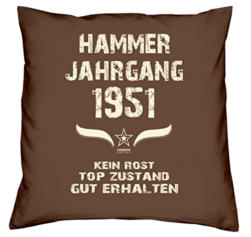 Geschenk zum 66. Geburtstag : Hammer Jahrgang 1951 : Geschenkidee für Sie und Ihn : Geburtstagsgeschenk für Männer und Frauen Kissenhülle & Kissen-füllung Farbe:braun