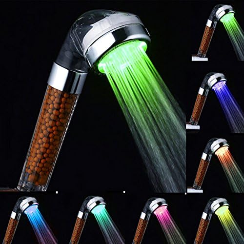 Colourful Filtration Handheld Shower Head, Water Saving Ionic Showerhead Helps with Dry Skin And Hair, Temperature Sensitive LED Lights Colour Changes Shower Head