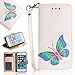 Produktbild Gelusuk iPhone 5/5S/SE Hülle,iPhone 5/5S Schutzhülle,Slim 2 in 1 Dual Use PU Leder Flip Cover Standfunktion Karteneinschub Wallet Case Folio Leder Hülle im BookStyle-Weiß,Schmetterling