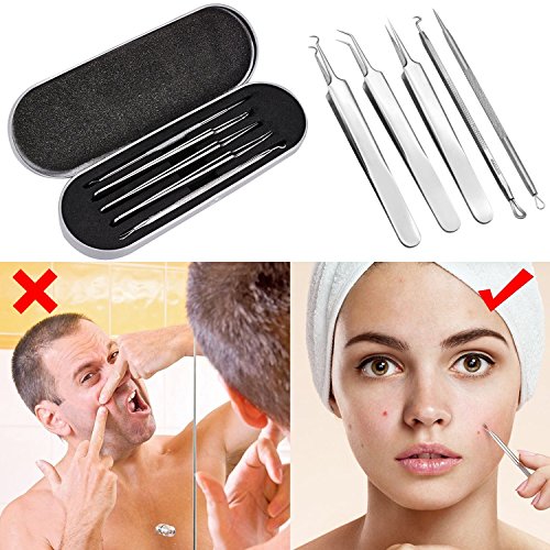 Mitesserentferner Werkzeug , Edelstahl Pickel Entferner Clips, Mitesser Gebogene Nadel Extraktor, CIDBEST® 5 Stücke Professionelle Qualität Blackhead Remover Kit , Mitesser Pinzette Nadel für Pickel Whiteheads Mitesser Akne Extraktoren – Risikofrei Glatte Nose Gesicht Haut - 2
