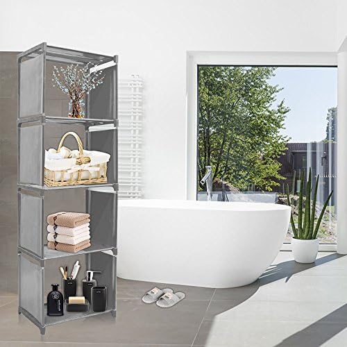 Kids Bookcase Grey 4 Tier, Ticoze DIY Bookshelf Garment Shoe Storage Display Shelf for Children's Bedroom Kitchen and Living Room