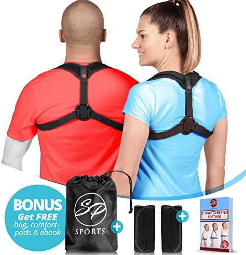 SP Back Posture Corrector for Women Men - Effective and Comfortable Posture Brace - Back Brace - Adjustable Upper Back Straightener - for Improving Posture, back pain &amp; Injury Rehab + eBook