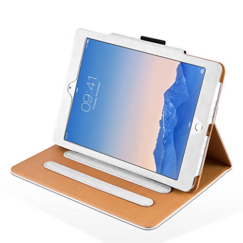 iPad Air, Air 2 & iPad 9.7″ 2017 Hülle – JAMMYLIZARD Ledertasche Smart Cover mit Standfuktion für iPad Air (5. & 6. Generation) & iPad 9.7″ 2017, WEIß & HONIG, [MIT STIFT-HALTER] - 3