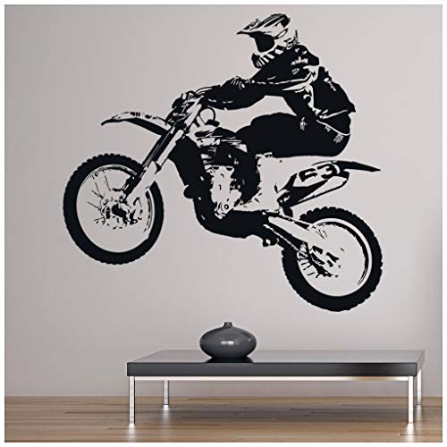 azutura Dirt Bike Jump Sticker Muraux Sports moto Autocollant Mural Garçons Chambre à coucher Décor disponible en 5 dimensions et 25 couleurs X-Grand Noir