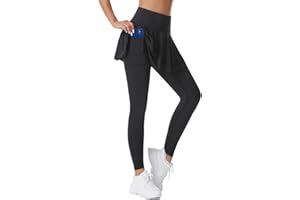 pvucpot Donna Leggings con gonna da tennis per yoga, corsa, golf e hockey, Sportiva da donna, Nero, Palazzo, Aderente, Con gonna integrata da tennis