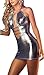 Produktbild Befox Sexy Wetlook Minikleid Kleid Leder Lack Reizverschluss V-Ausschnitt Stretch Clubwear Fetisch Party Dress