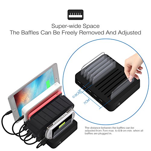 JZBRAIN USB Multi Ladestation fÃ¼r mehrere GerÃ¤te mit Schalter Handy und Tablet Ladestation 5 AnschlÃ¼sse 5 Ports USB - 40W 5V8A Dockingstation fÃ¼r Apple iPhone iPad Samsung Smartphones Handys Tablets, 5 kurze Kabel Inklusive, Schwarz