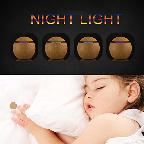 EgoEra® 130ml Ultraschall ätherisches öl Aroma Diffusor Luftbefeuchter, Holz Korn Aromatherapie Diffusor Maschine, Luftbefeuchter Luftreiniger mit 6 Farben ändern LED Lichter, Wasserlos Automatische Abschaltung - 2