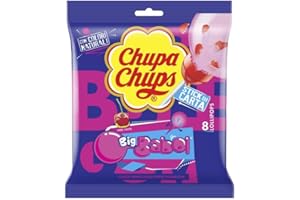 Chupa Chups Lollipop Bubblegum, Caramella Ripiena di Gomma Da Masticare, Gusto Ciliegia, Senza Glutine e Coloranti Artificiali, Busta con 8 Lecca Lecca, Monoporzioni, Ideale per Compleanni e Feste
