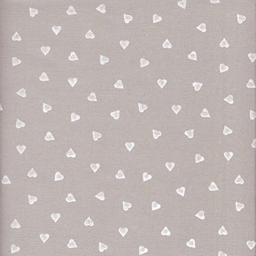 100% Baumwolle Stoff | Grau (Perlgrau) | Kleine Herzen | Stoffbreite: 140cm Meterware (1 Meter)