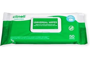 Clinell Universal Cleaning and Disinfectant Wipes - Pack of 50 Multi-Purpose Wipes, Kills 99.99% of Germs, Effective from 30 Seconds
