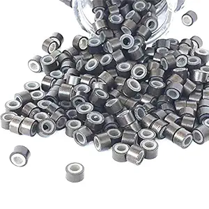 ZZRRYY Newest Upgraded, 2 Bottle/Set 1000 Pieces Silicone Micro Link Rings Lined Beads for I Tip, Stick, Shoe lace?Pre glued Hair Extensions (1000PCS Dark Brown)