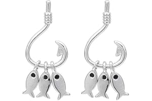 IMINI Pendientes de gancho de plata de ley S925 para mujeres y niñas, pequeños y lindos 3 peces, borla de pesca, hipoalergénicos, micro circonita negra, ojo delicado, personalizable, divertido, regalo de