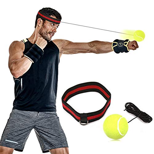 Pelota Boxeo, SGODDE Fight Ball Reflex en cadena con diadema para Fight MMA Training Reacciones de velocidad Adulto / Niños Mejorar Punch Focus Deporte Ejercicio Practice (Amarillo)