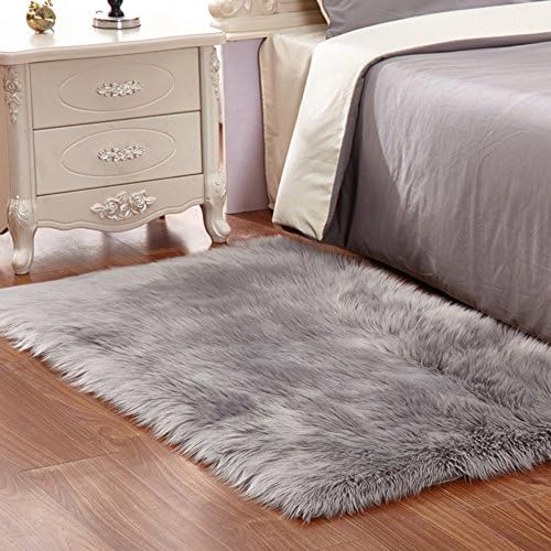 Faux Fur Rug Soft Fluffy Rug Shaggy Rugs Faux Sheepskin Rugs Floor Carpet for Living Room Bedrooms Decor (60 * 90cm, Grey)