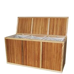 3 Fächer Wäschesortierer Bambus Wäschekorb Wäschetruhe 107X39x56H cm