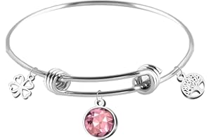 cotigo Pulsera Acero Inoxidable Mujer, Brazalete Mujer Ajustable con Colgante Piedera Nacimiento, Pulseras de la Suerte Perfecto para Regalo Mujer Cumpleaños y Navidad